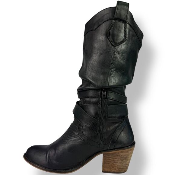 Aldo Vintage Western Go Go Boots High Heeled Black Leather Moto Biker 7.5 - 8 - Picture 4 of 11